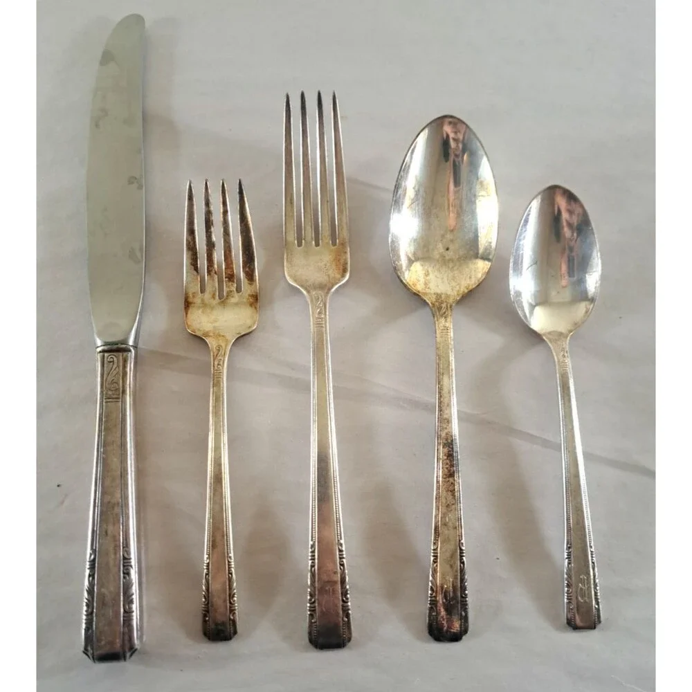 Wallace Personality Silverplate Flatware Monogrammed 43pc Art Deco 1938
